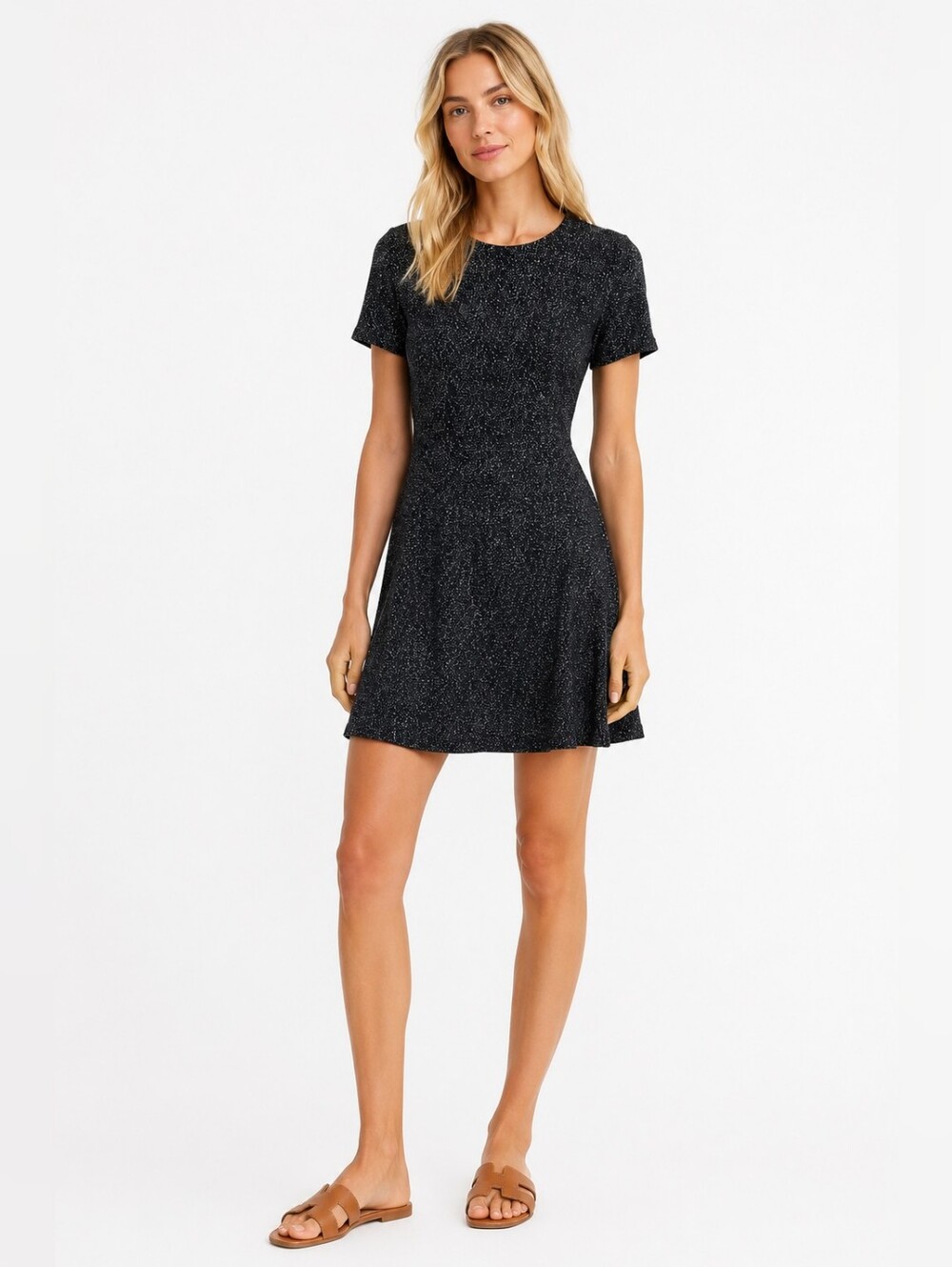 Ann Taylor Size 2 Black Speckled Short Sleeve Mini Dress